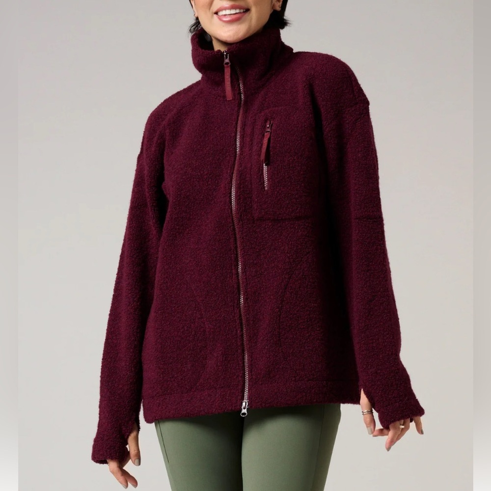 Minna Minimalist Wool Fleece Jacket Burgundy - 3XL